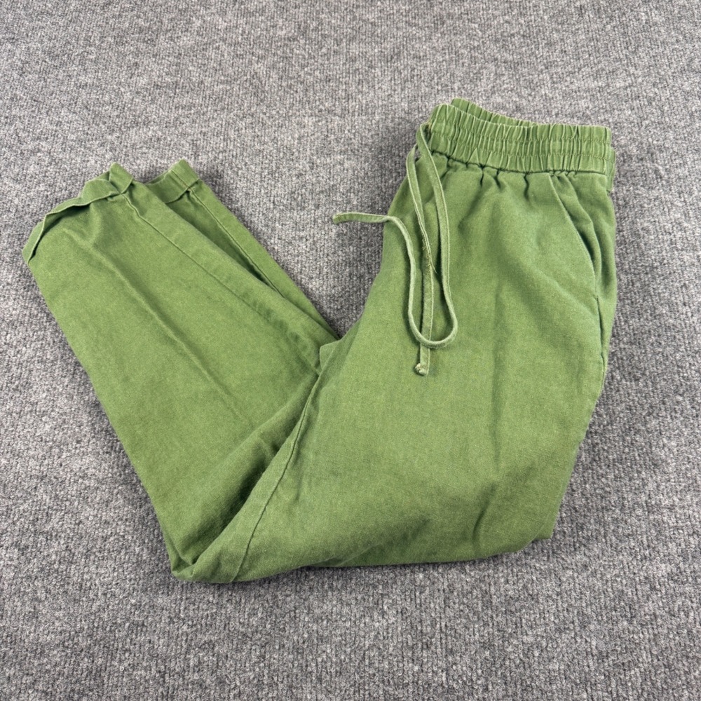 J.Crew Jogger Pants Women 2 Green Good Linen Cotton Drawstring Tapered Leg